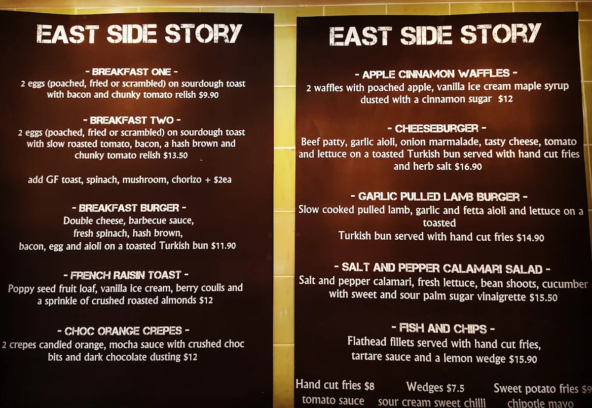 Menu, East Side Story
