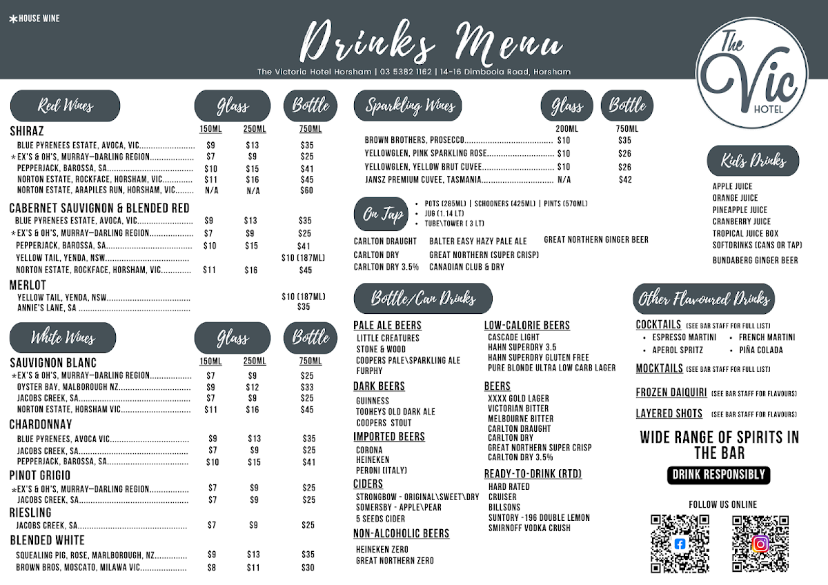 Menu, The Victoria Hotel Horsham