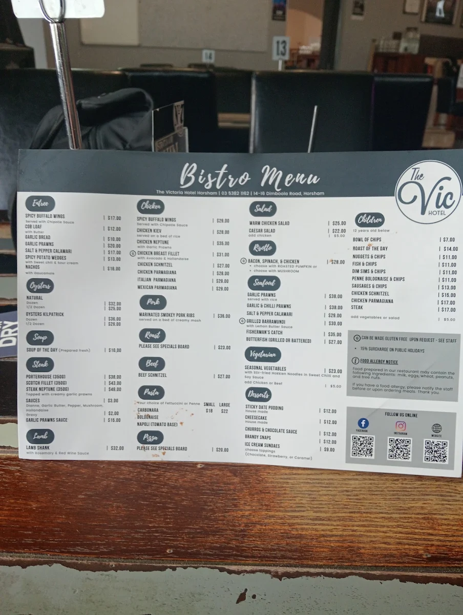 Menu, The Victoria Hotel Horsham