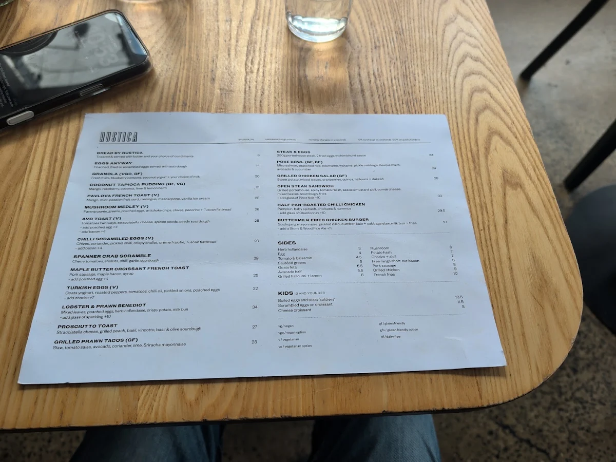 Menu, Rustica Sourdough