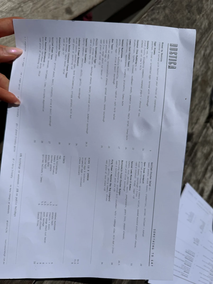 Menu, Rustica Sourdough