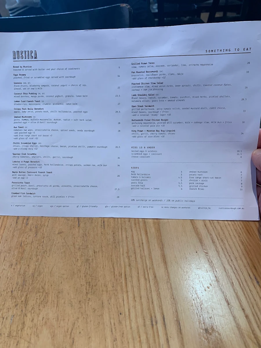 Menu, Rustica Sourdough