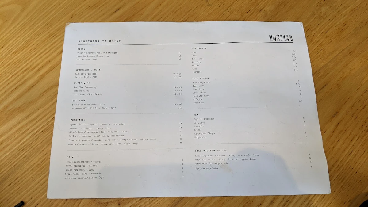 Menu, Rustica Sourdough