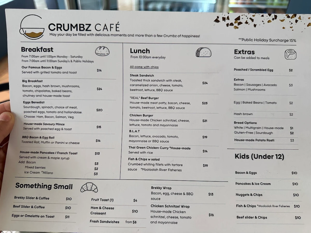 Menu, Crumbz at Centrepoint