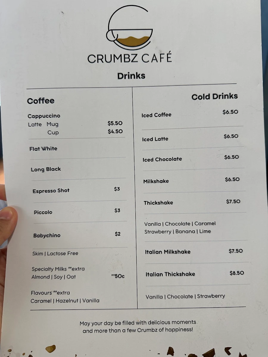 Menu, Crumbz at Centrepoint