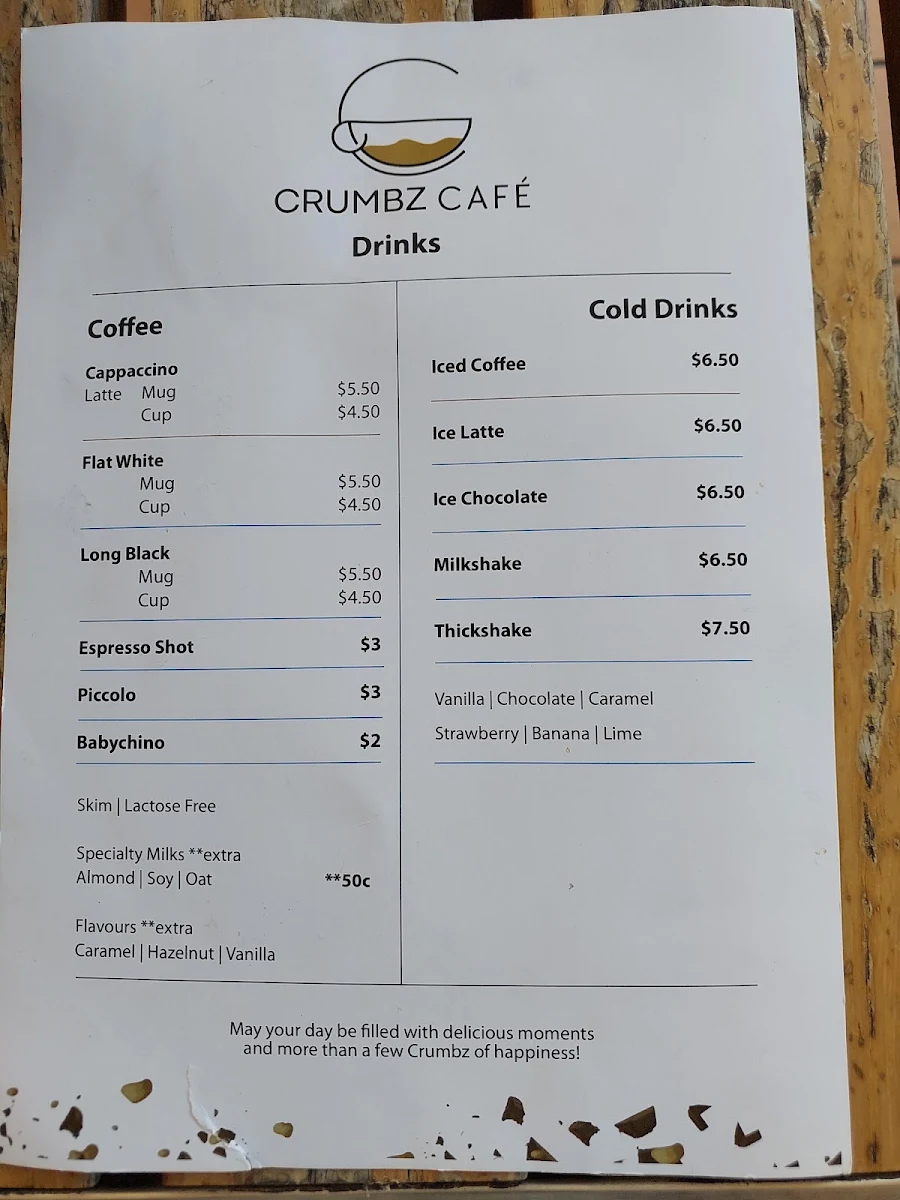 Menu, Crumbz at Centrepoint