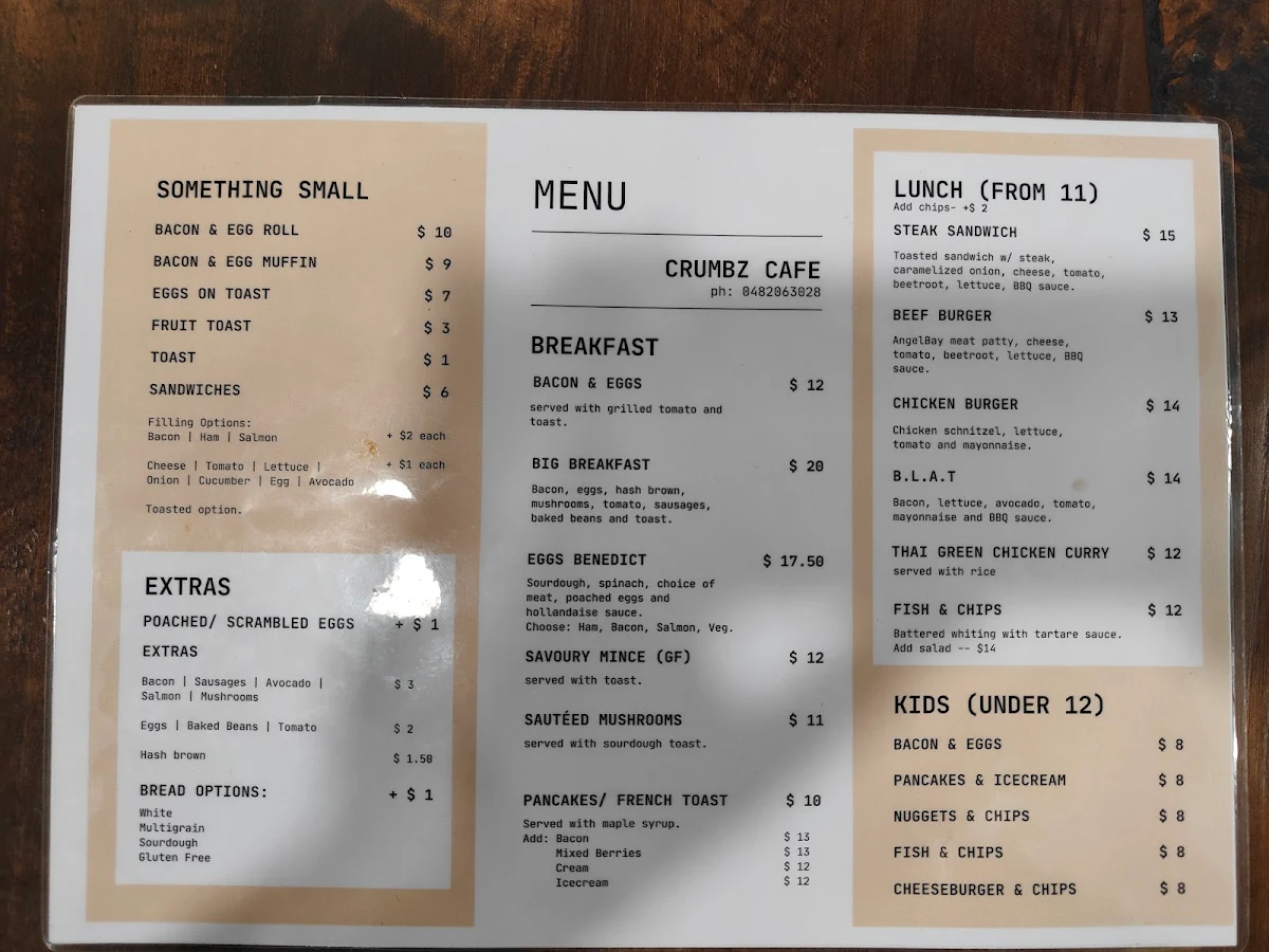 Menu, Crumbz at Centrepoint