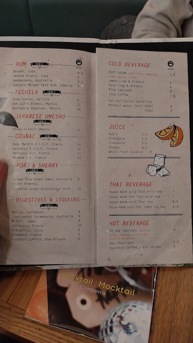 Menu, Kinn Thai Canberra