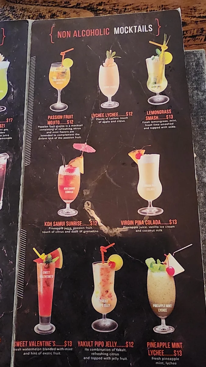 Menu, Kinn Thai Canberra