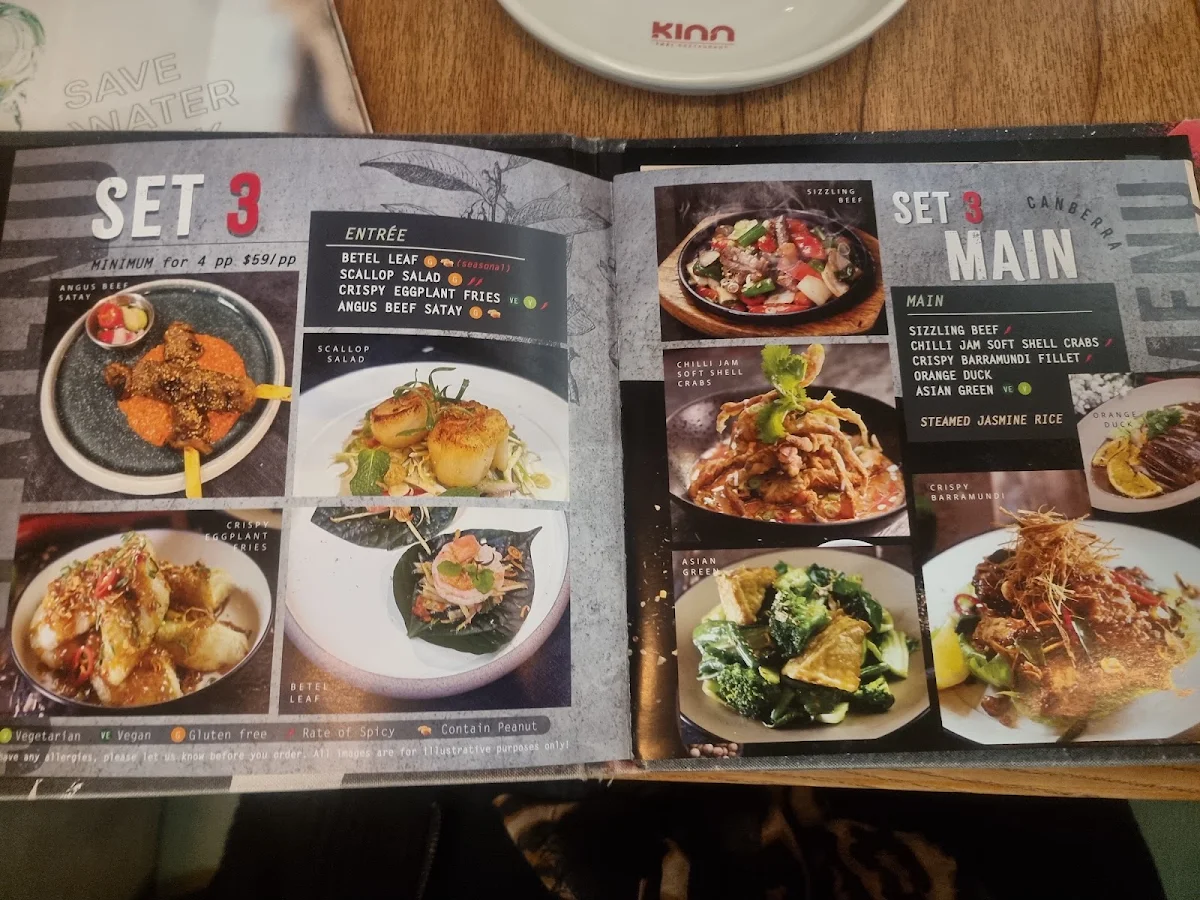 Menu, Kinn Thai Canberra