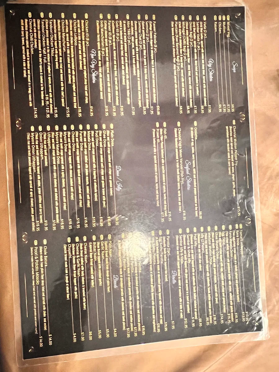Menu, Chennai Kitchen - South Indian Restaurant
