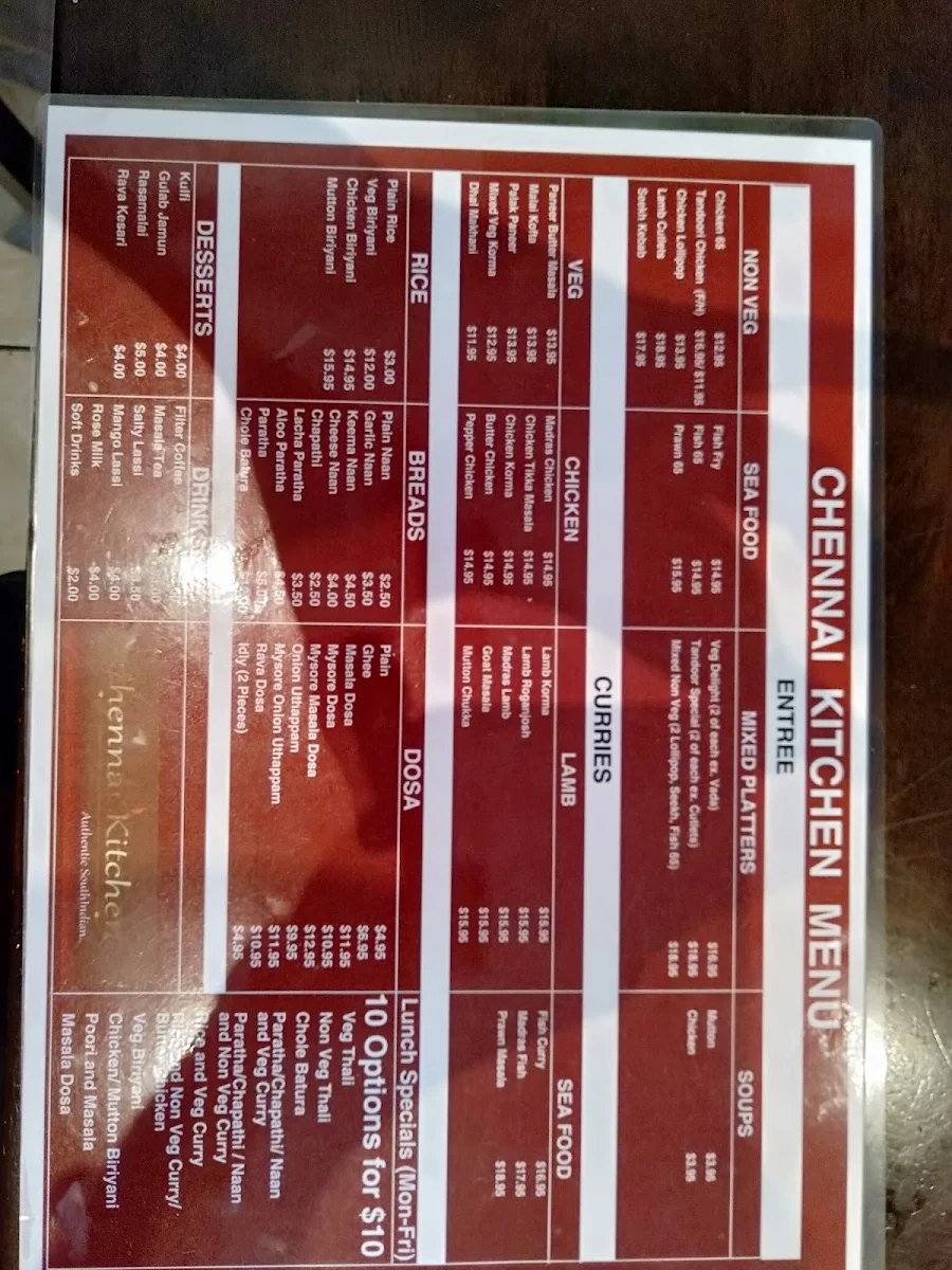 Menu, Chennai Kitchen - South Indian Restaurant