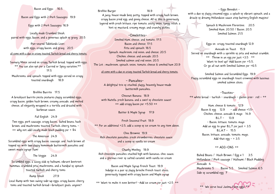 Menu, Pete & Paulz Breakfast Bar