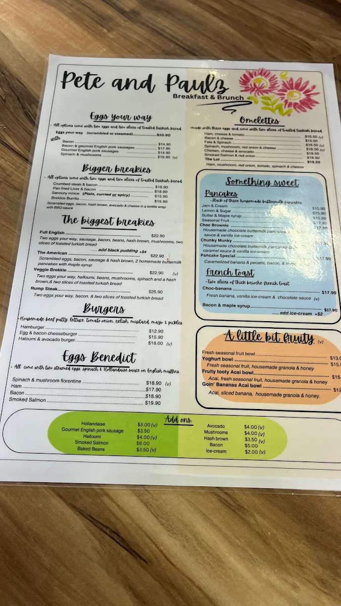 Menu, Pete & Paulz Breakfast Bar