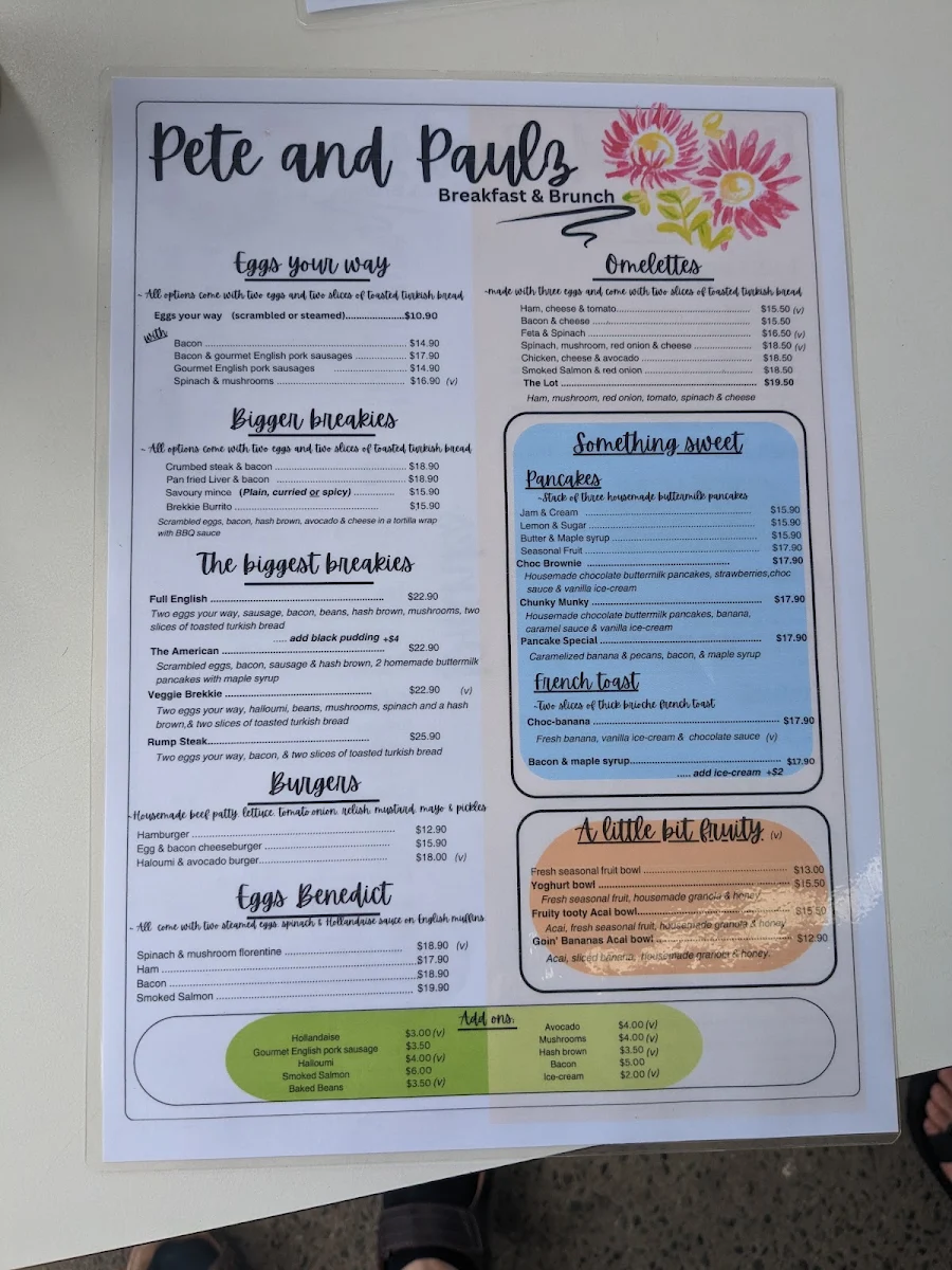 Menu, Pete & Paulz Breakfast Bar