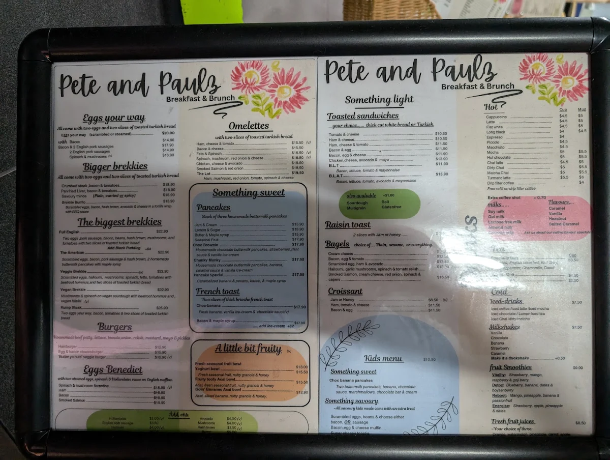 Menu, Pete & Paulz Breakfast Bar