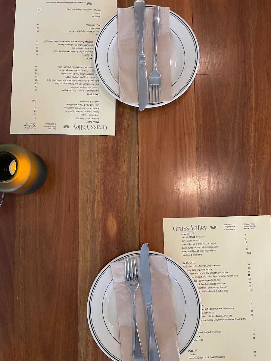 Menu, Grass Valley