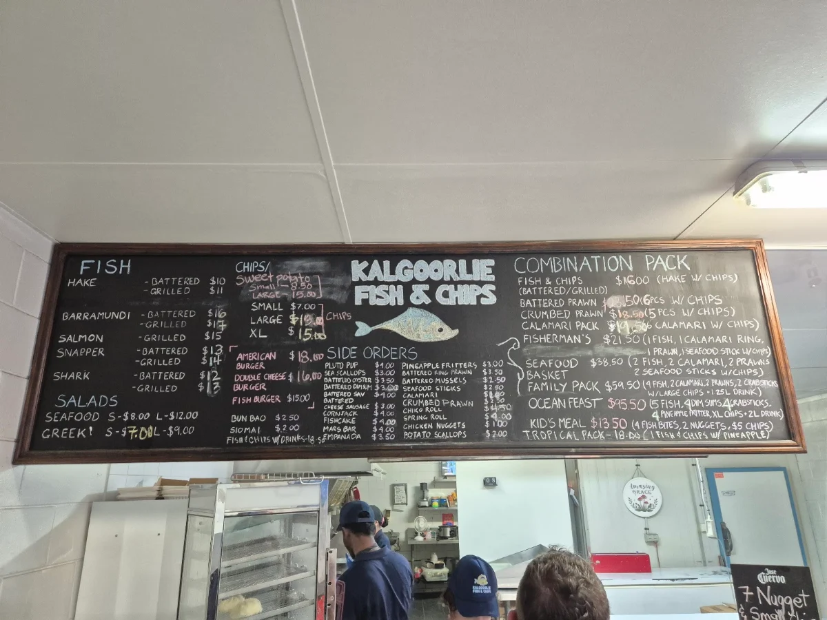 Menu, Kalgoorlie Fish & Chips