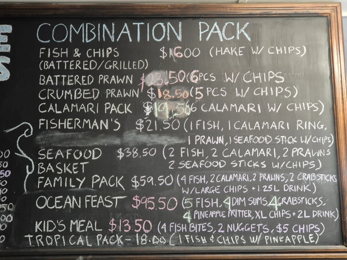 Menu, Kalgoorlie Fish & Chips