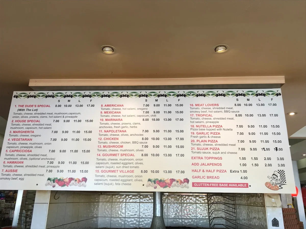 Menu, Pizza Dude