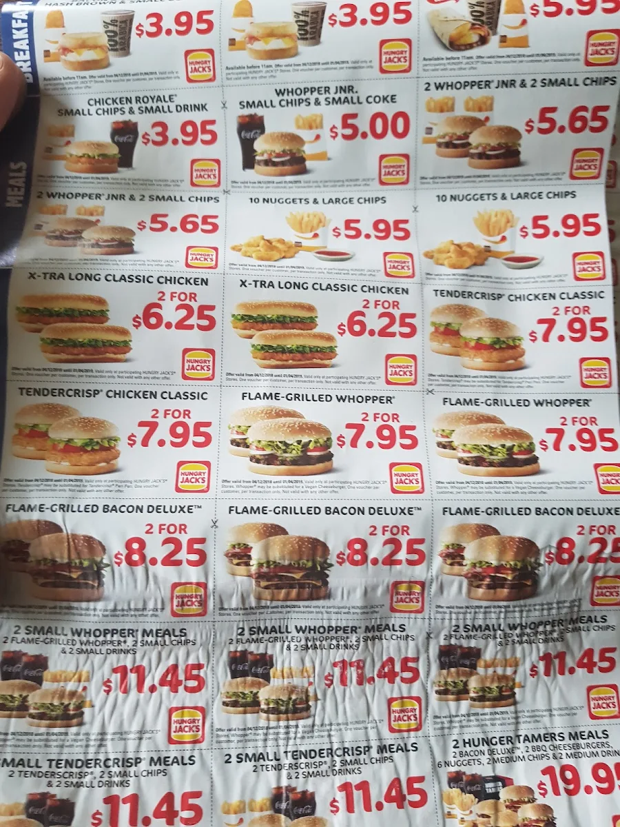 Menu, Hungry Jack's Burgers Caloundra