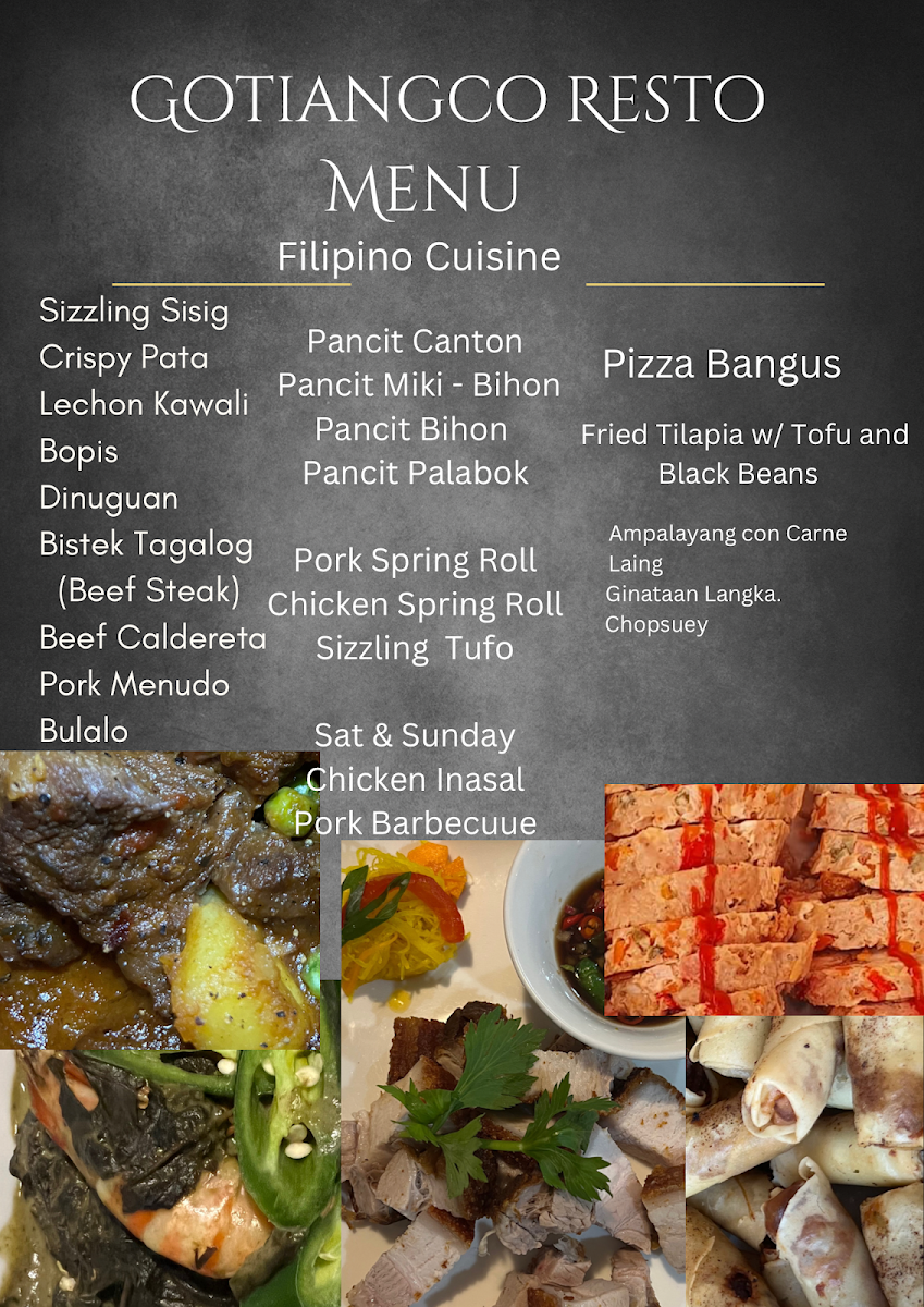 Menu, Gotiangco Fish and Chips and Resto