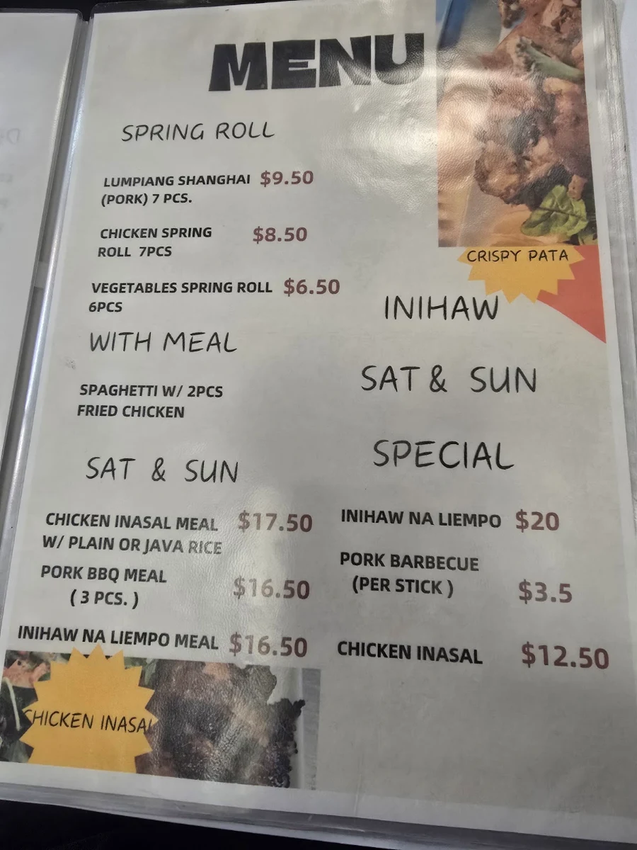 Menu, Gotiangco Fish and Chips and Resto
