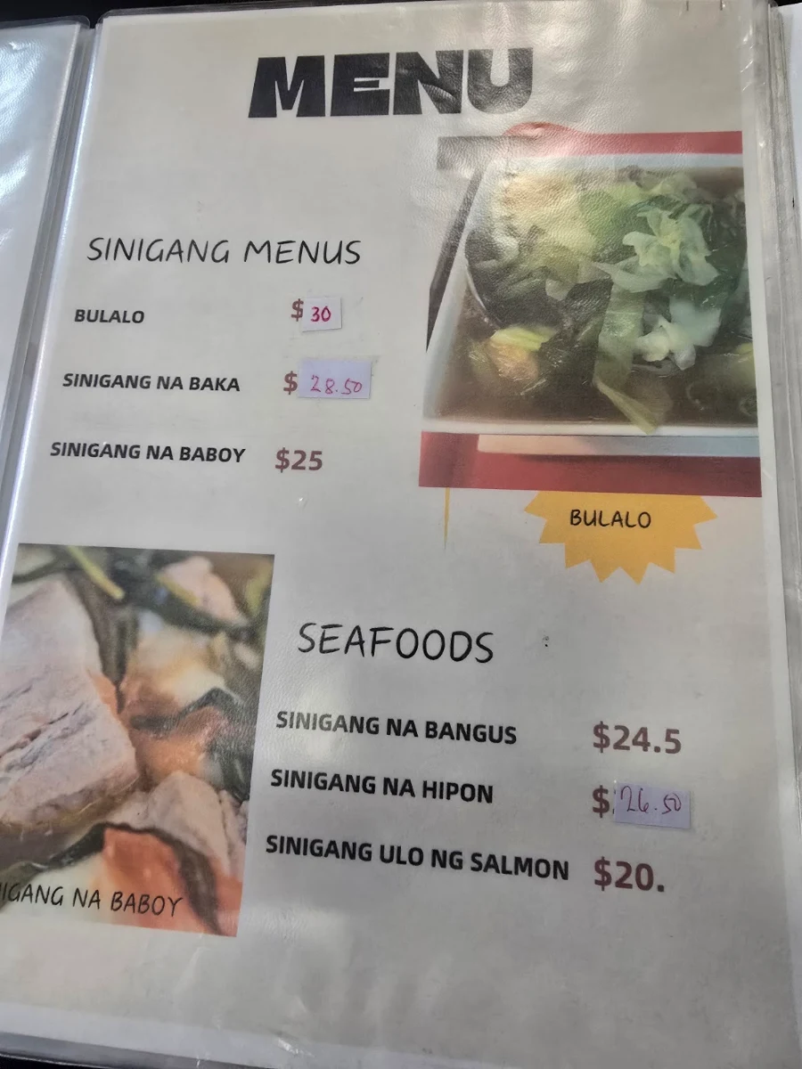 Menu, Gotiangco Fish and Chips and Resto