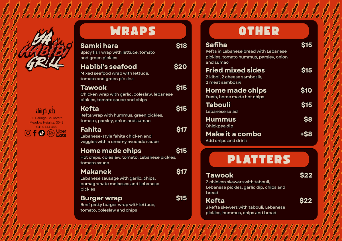 Menu, Ya Habibi Grill