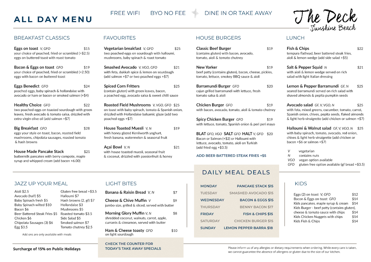 Menu, The Deck
