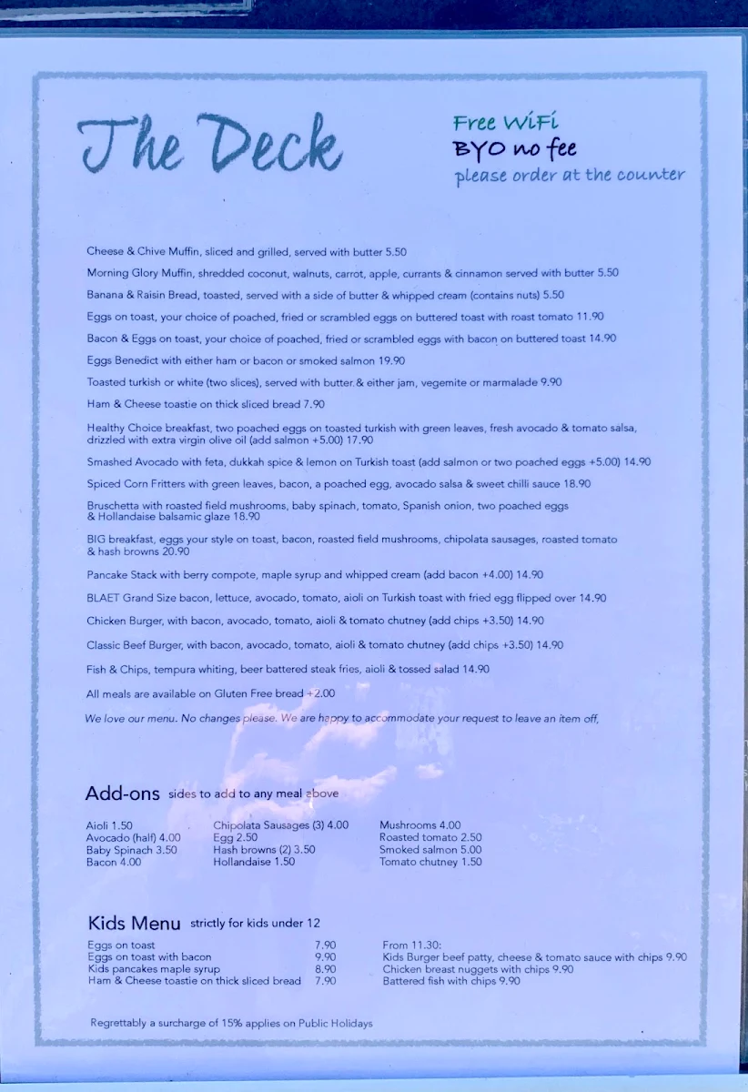 Menu, The Deck