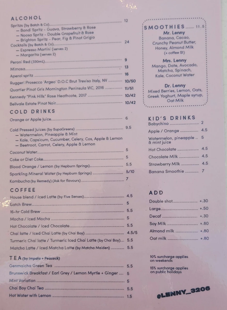 Menu, Lenny 3206