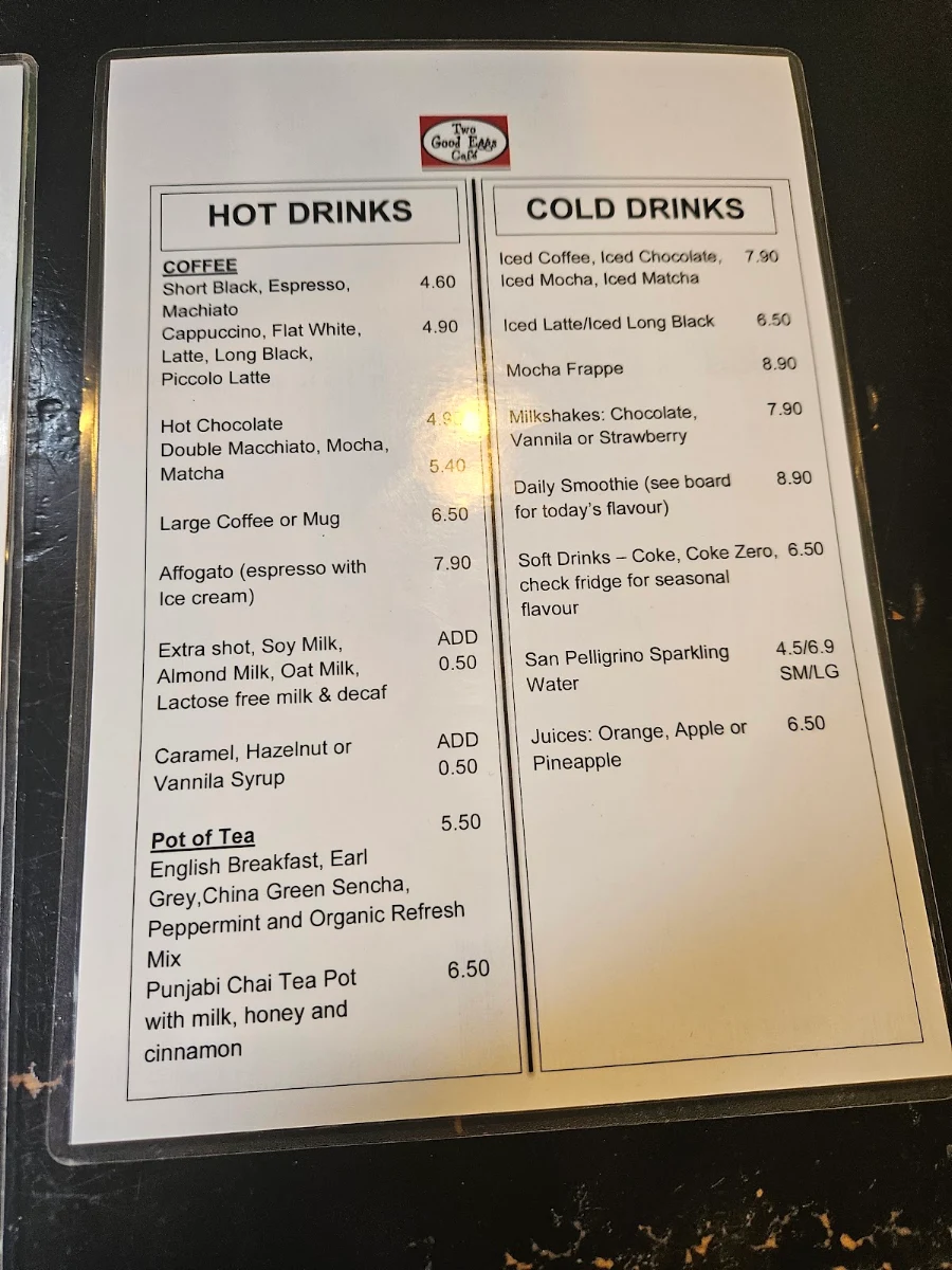 Menu, Two Good Eggs Cafe