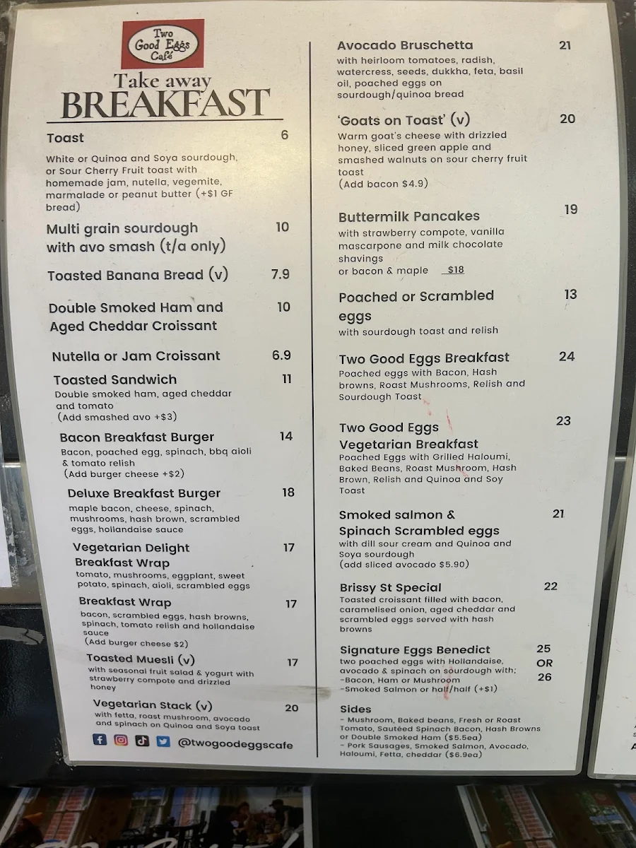 Menu, Two Good Eggs Cafe
