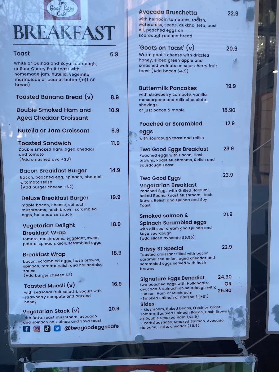 Menu, Two Good Eggs Cafe