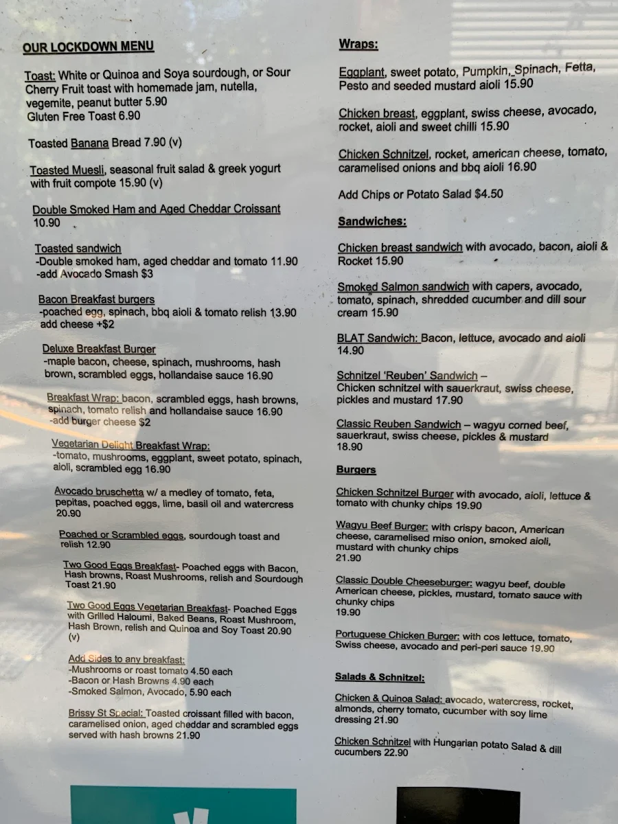 Menu, Two Good Eggs Cafe