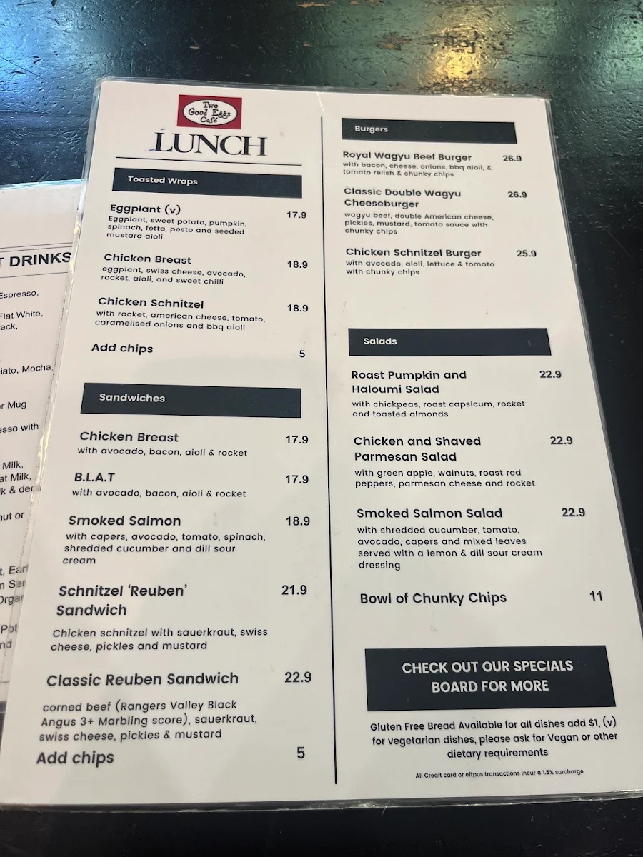 Menu, Two Good Eggs Cafe