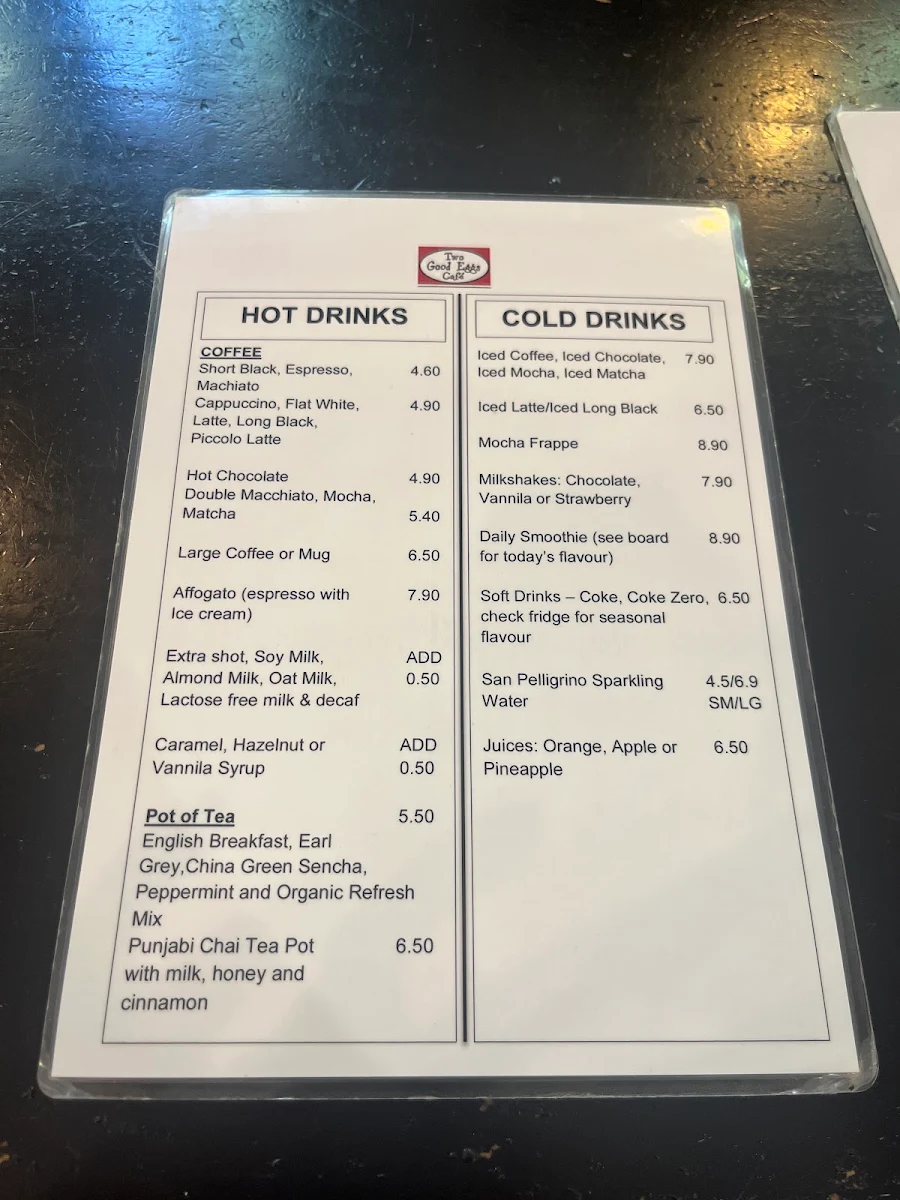 Menu, Two Good Eggs Cafe