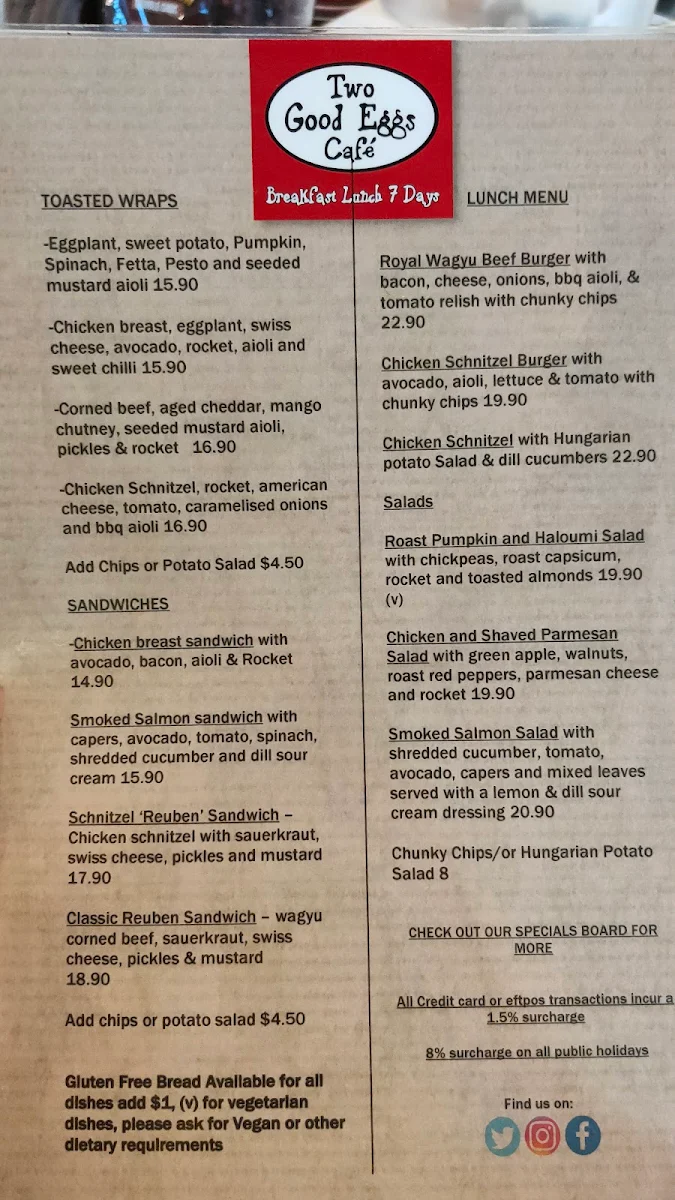 Menu, Two Good Eggs Cafe