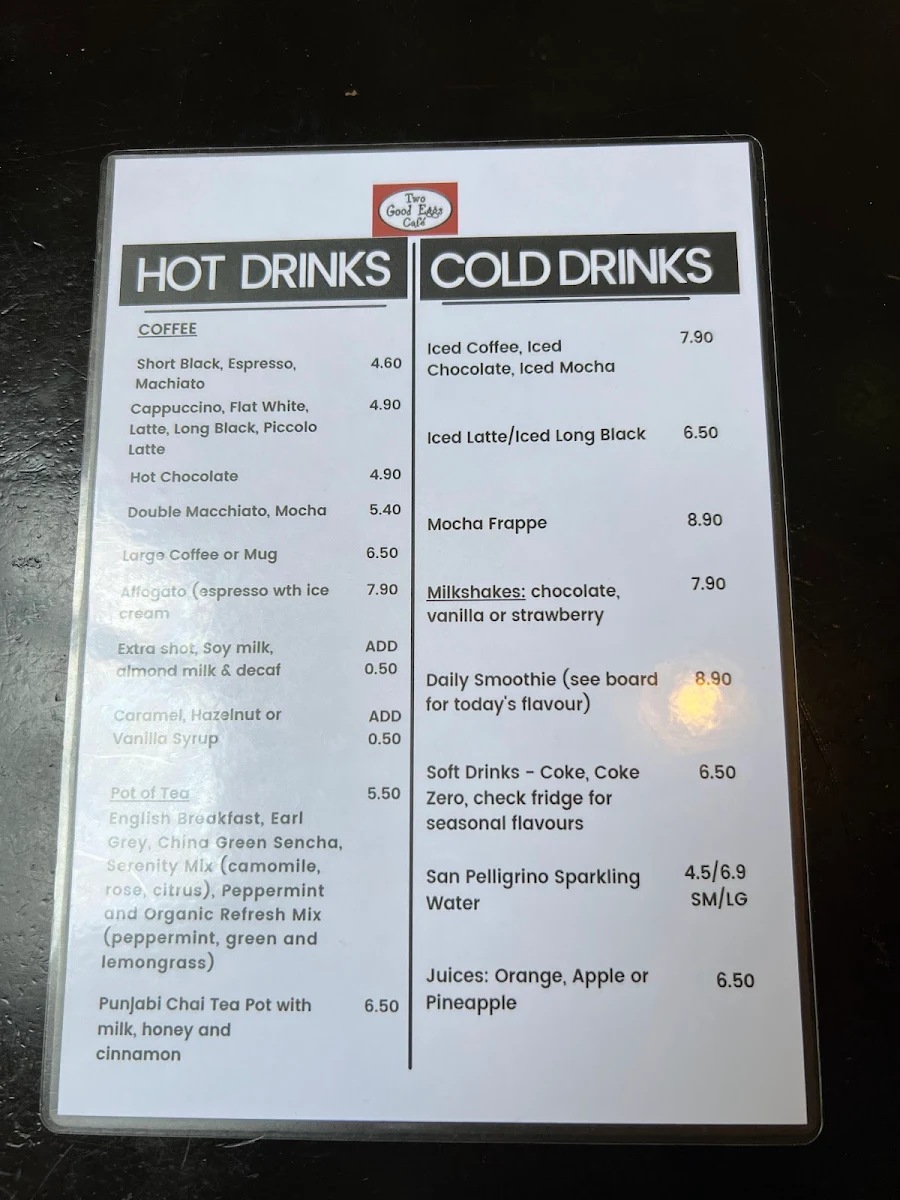 Menu, Two Good Eggs Cafe