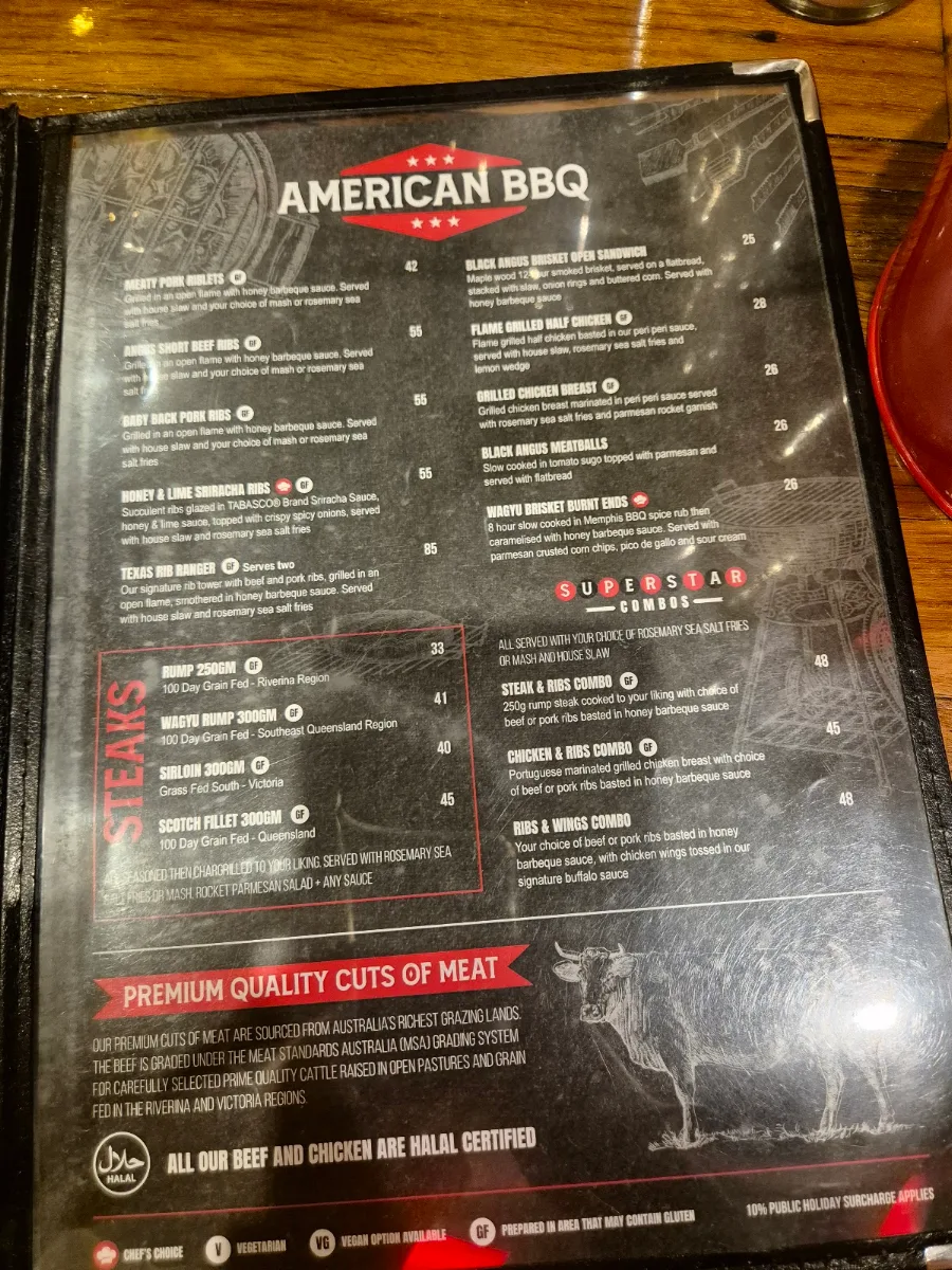 Menu, Lone Star Rib House & Brews North Adelaide