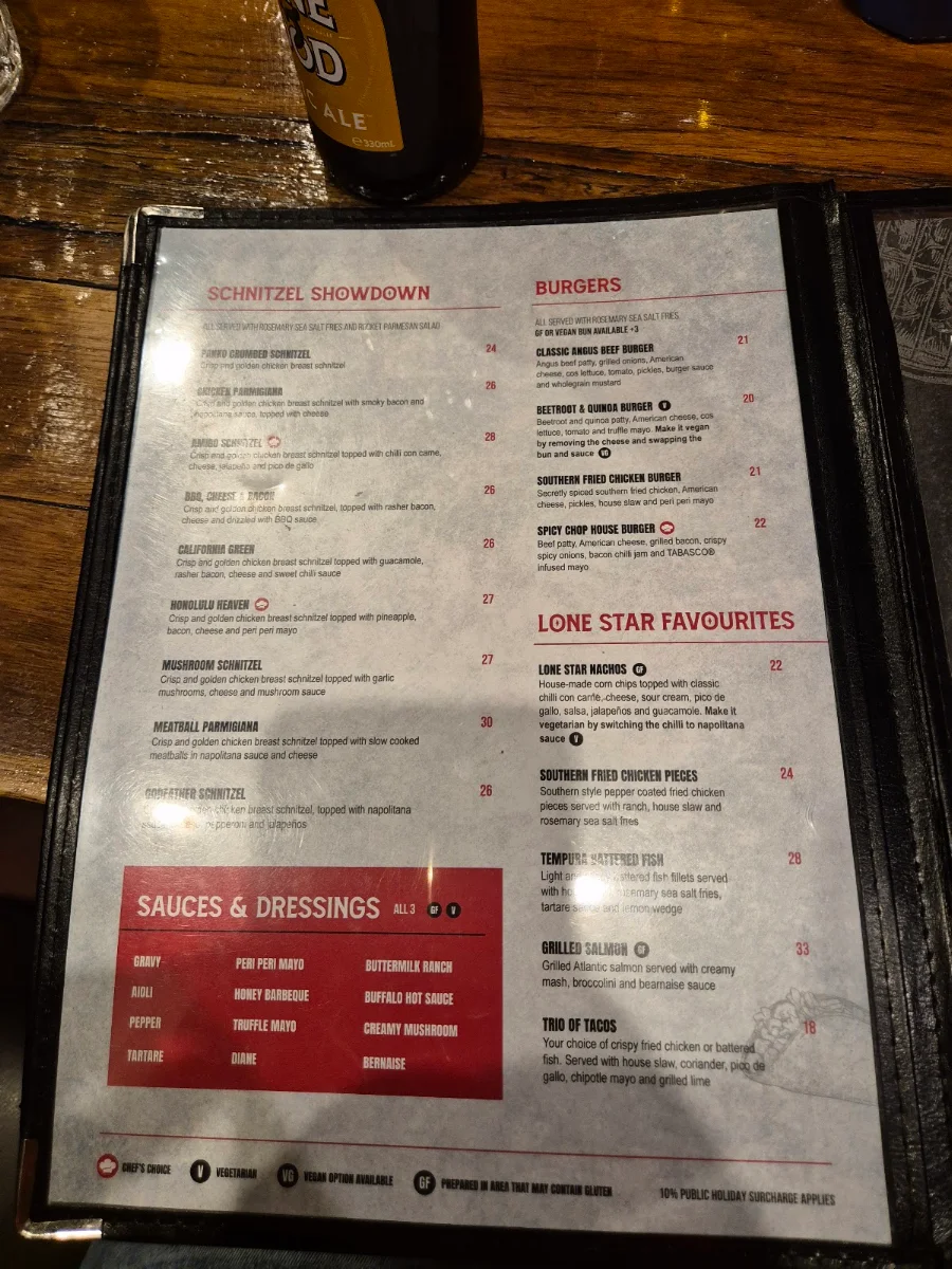 Menu, Lone Star Rib House & Brews North Adelaide