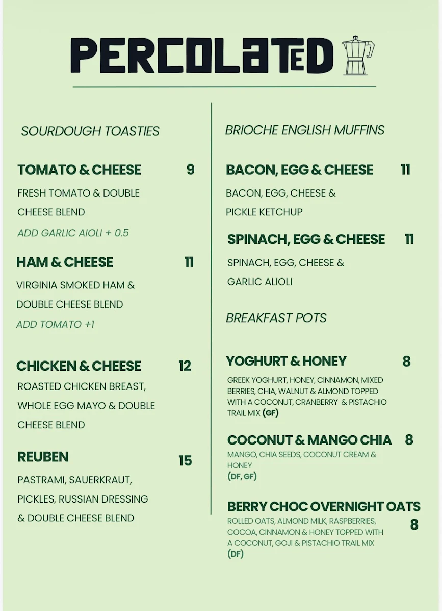 Menu, PERCOLATED