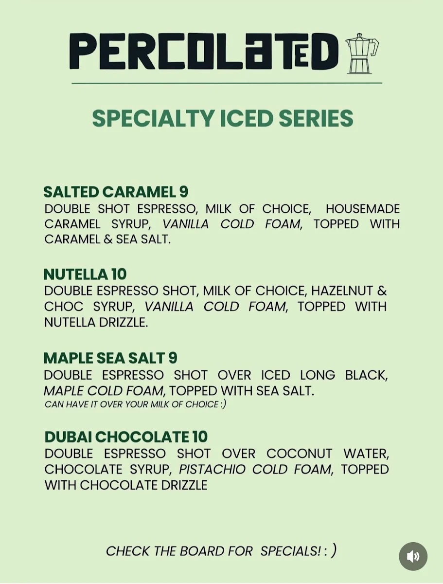 Menu, PERCOLATED