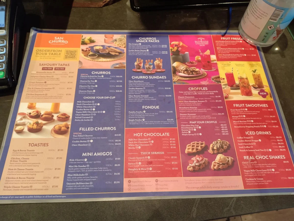 Menu, San Churro Belmont