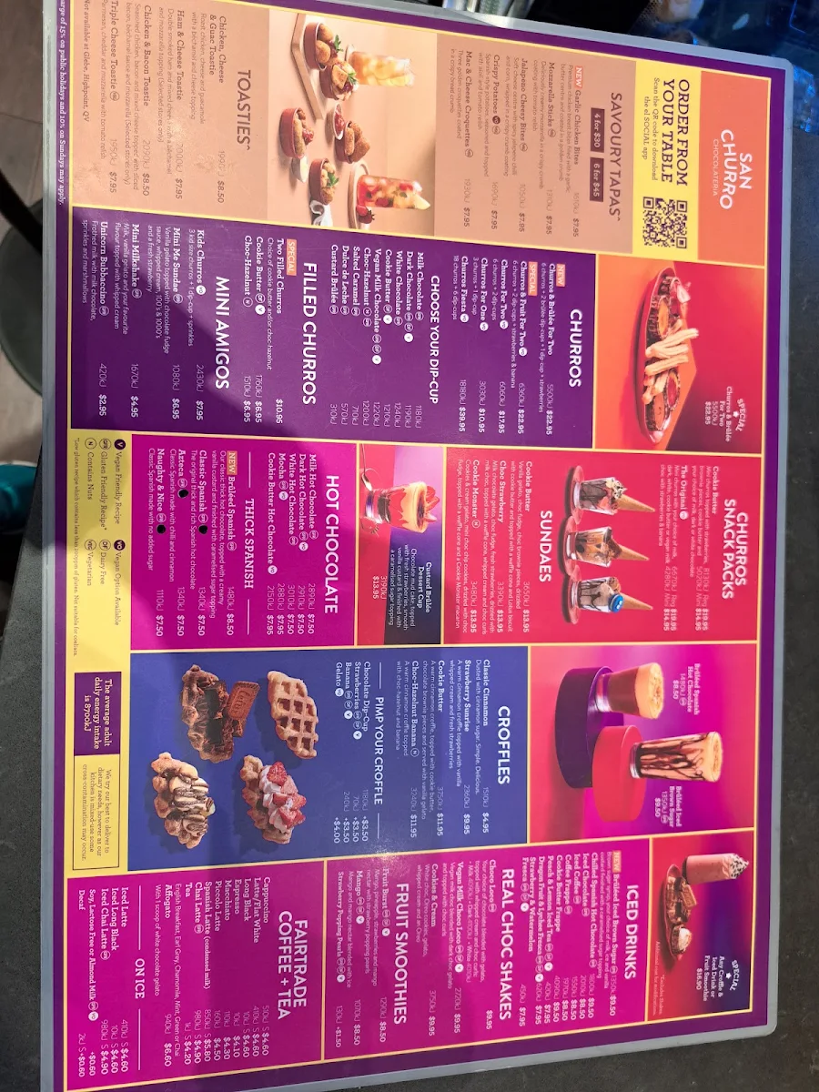 Menu, San Churro Belmont