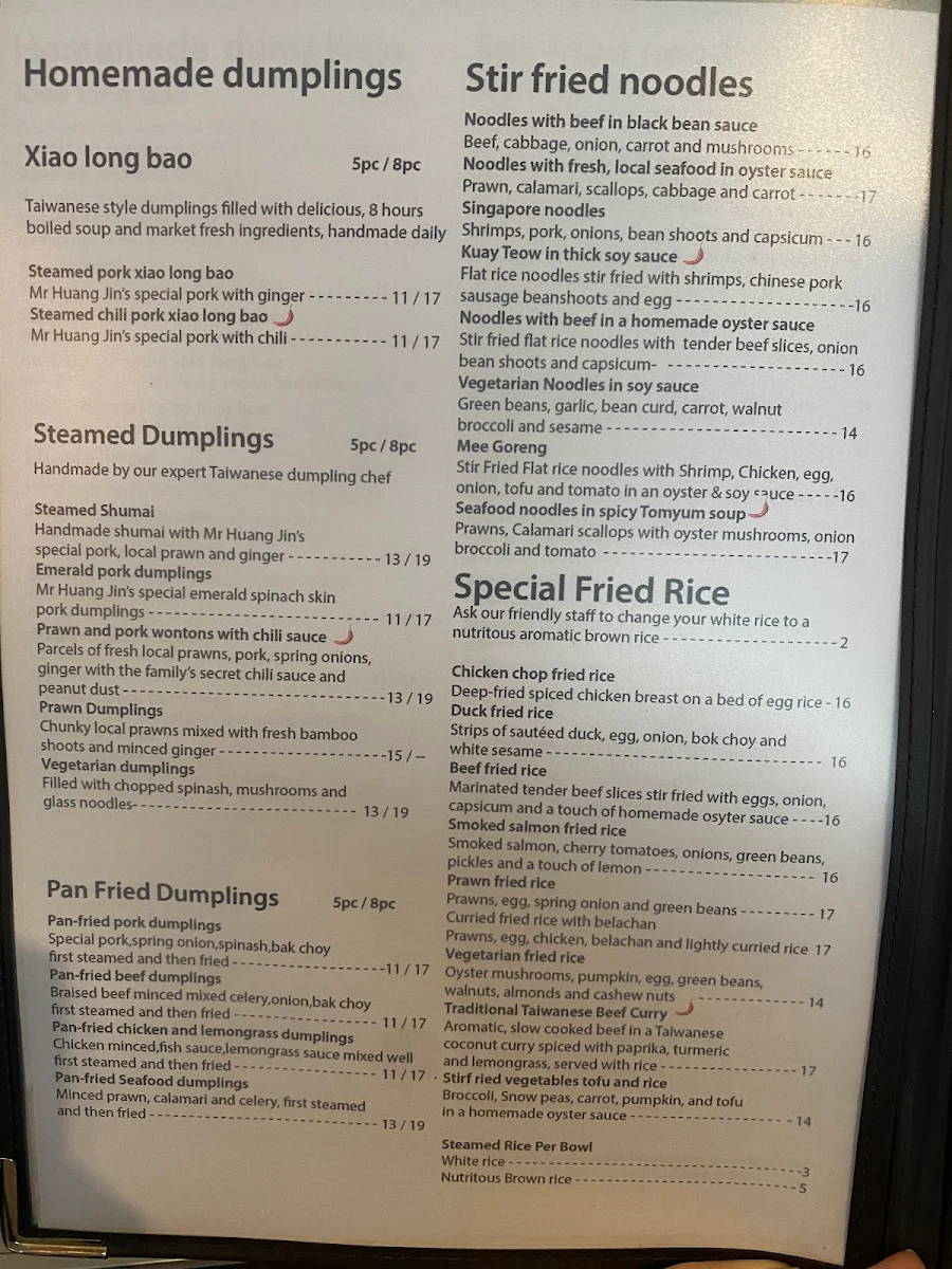 Menu, Mr Huang Jin