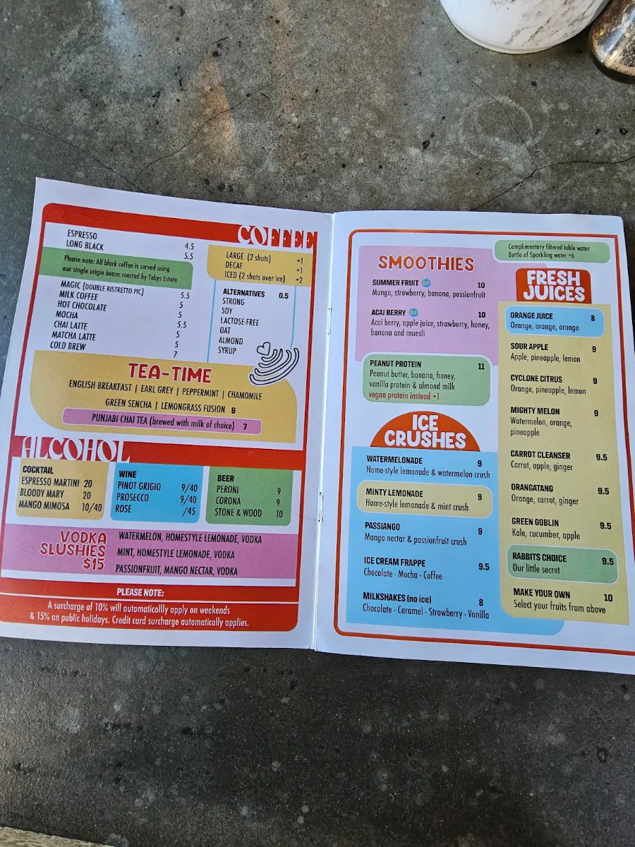 Menu, The Rusty Rabbit
