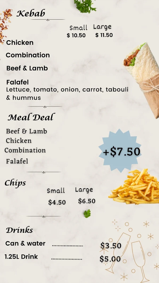 Menu, RedBank kebab and Pizza Shop