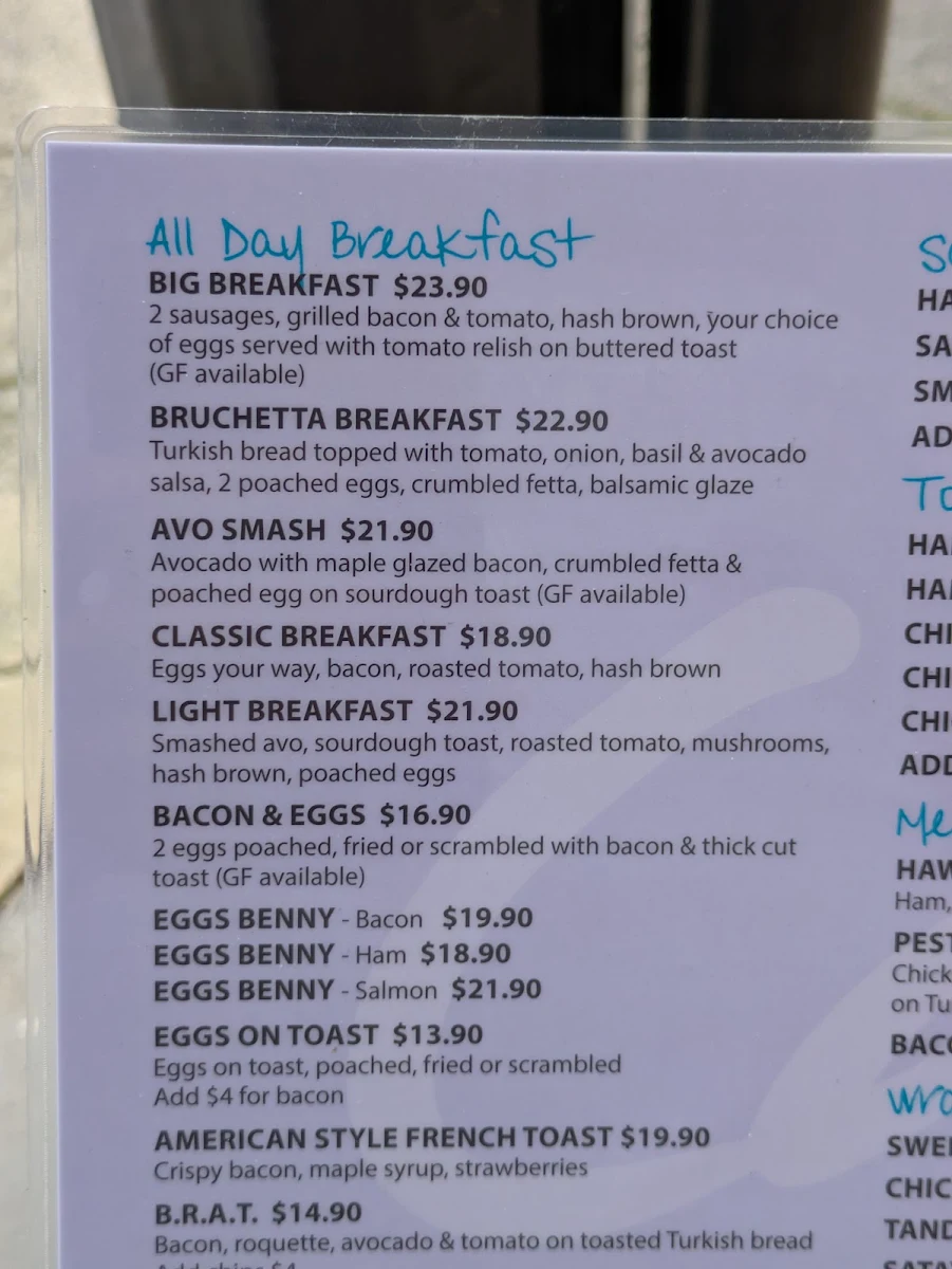 Menu, Cafe 8